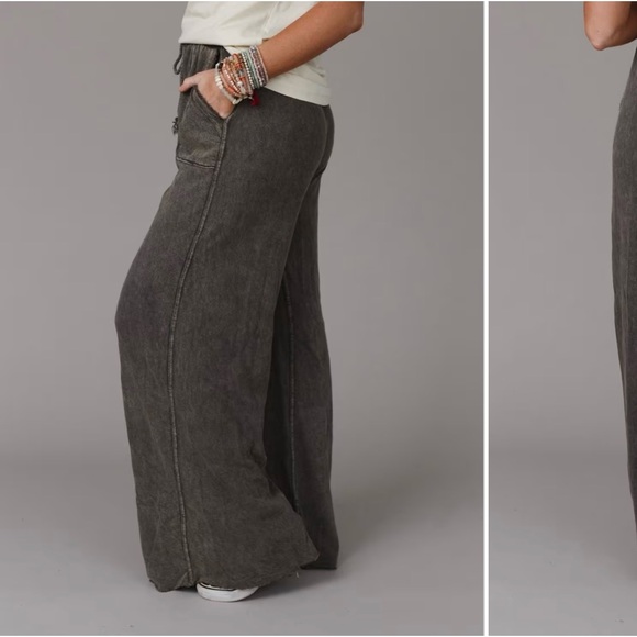 Three Bird Nest Charcoal Acidwash Wide Leg Drawstring Sweatpants - Picture 7 of 9